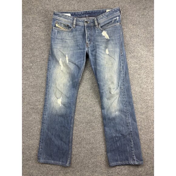 Diesel Jeans Mens 32x32 Blue New-Fanker Regular Slim Bootcut Distressed Faded - Picture 1 of 10
